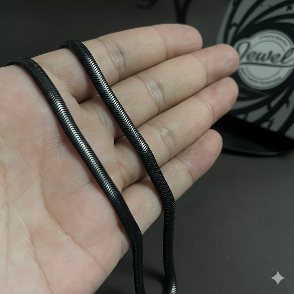 Silver & Black Snake chain Hand Braclet