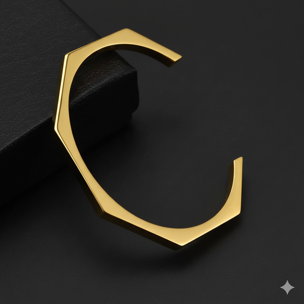 Stainless Steel Hexagon Cuff Bangle