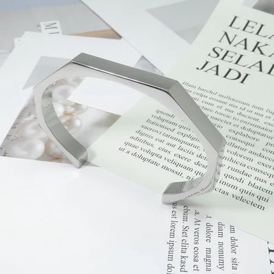 Stainless Steel Hexagon Cuff Bangle